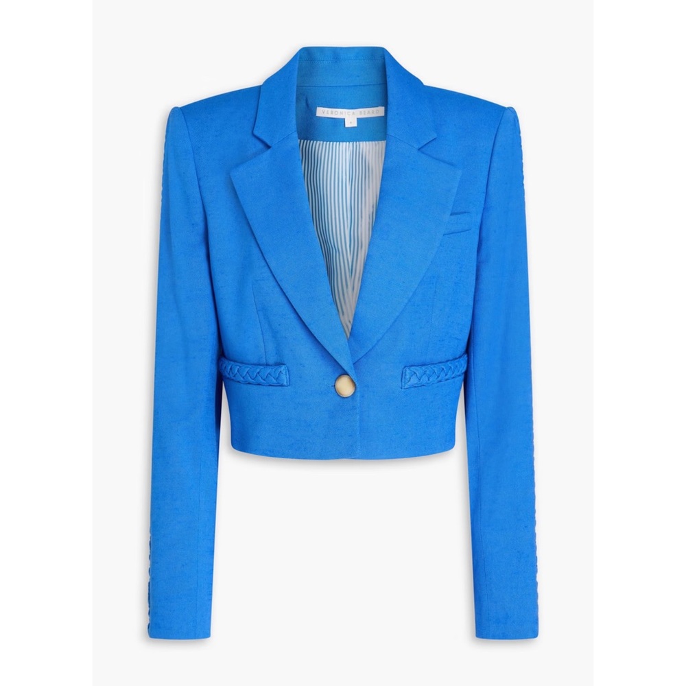 $598 NWOT Veronica Beard Behren Cropped Woven Blazer Jacket in Azure Blue Sz 6